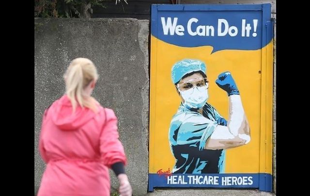 April 28, 2020: A gate in Tallaght, Dublin, which artist Emmalene Blake has made into graffiti supporting of medical staff on.