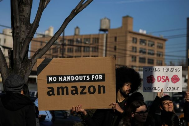 Anti-Amazon protesters during the COVID-19 pandemic.