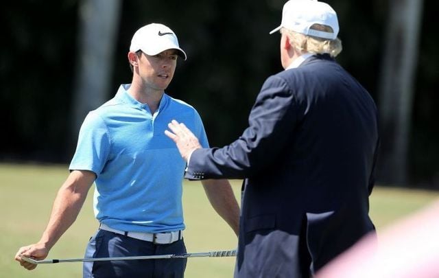 Rory McIlroy and Donald Trump, then still a presidential candidate, in March 2016 at the World Golf Championships-Cadillac Championship at Trump National Doral Blue Monster Course.