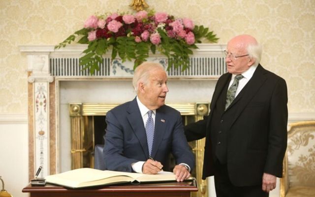 Joe Biden with Irish President Michael D. Higgins during the former vice president\'s 2016 visit to Ireland. 