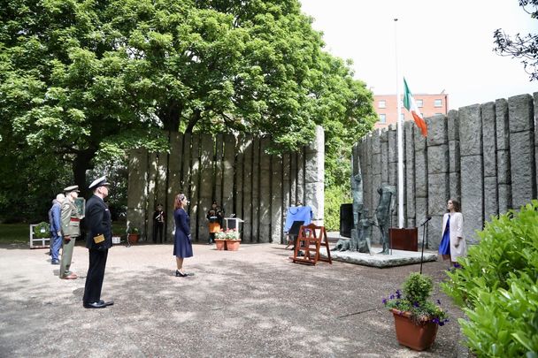 Minister for Culture, Heritage and the Gaeltacht, Josepha Madigan T.D. officiates at the National Famine Commemoration Ceremony in St. Stephen’s Green, Dublin, 17 May 2020
