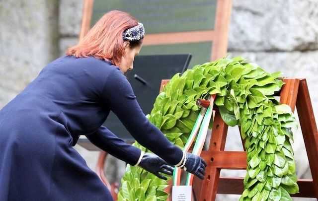 Minister for Culture, Heritage and the Gaeltacht, Josepha Madigan TD officiates at the National Famine Commemoration Ceremony in St. Stephen’s Green, Dublin on May 17, 2020.