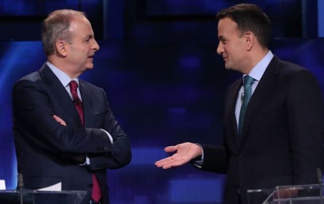 Fianna Fáil leader Michéal Martin with Taoiseach Leo Varadkar during February\'s leader\'s debate. 