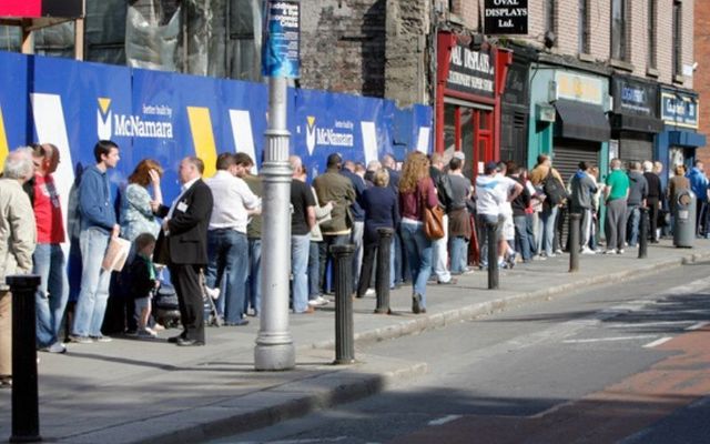 A large queue for social welfare payments in Dublin during Ireland\'s last recession in 2011. 