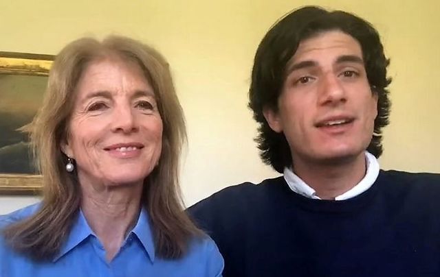 Caroline Kennedy and Jack Schlossberg announcing the COVIDHero award.