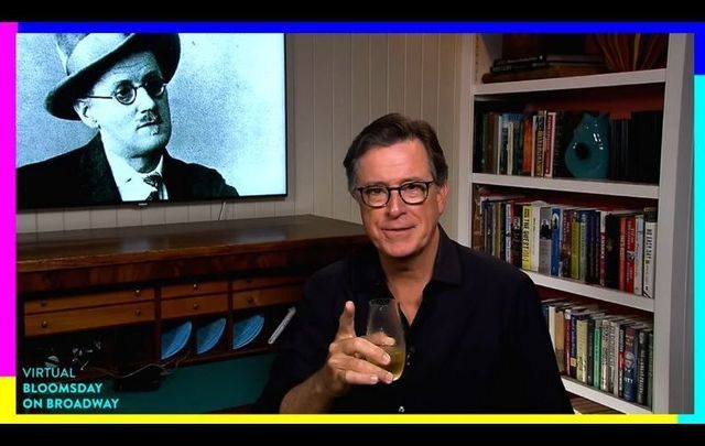 Stephen Colbert introducing the Virtual Bloomsday on Broadway event on Symphony Space\'s YouTube on June 16.