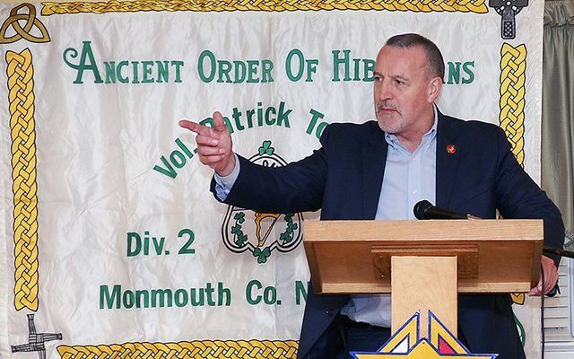 Malachy McAllister speaking at an Ancient Order of the Hibernian\'s event.