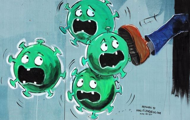 May 15, 2020: A mural by Niall O\'Loughlin on Devitts Pub in Dublin showing Coronavirus.