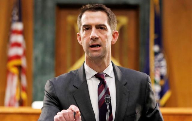 Senator Tom Cotton (R-AR), pictured here at a Senate Intelligence Committee nomination hearing for Rep. John Ratcliffe (R-TX) on Capitol Hill in Washington, Tuesday, May. 5, 2020. 