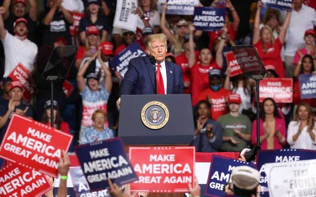 Donald Trump speaks before a crowd at his campaign rally in Tulsa Oklahoma on June 20, 2020.