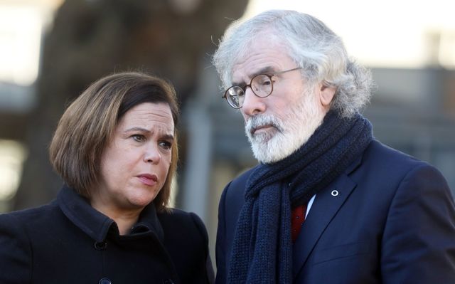 Leader of Sinn Fein Mary Lou McDonald and former President of the party Gerry Adams. 