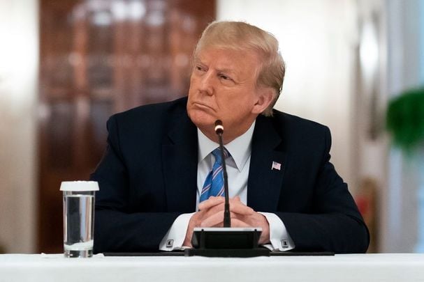 President Donald J. Trump listens to participants deliver remarks during the National Dialog on Safely Reopening America\'s Schools event Tuesday, July 7, 2020, in the East Room of the White House.