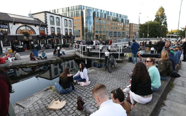 Concerns have been raised over the lack of social distancing outside pubs in Dublin, including the Barge on Dublin\'s Grand Canal. 