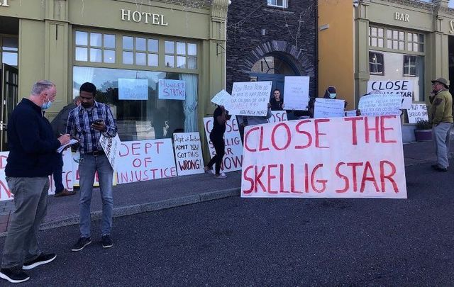 The scene outside of the Skellig Star Direct Provision Centre in Co Kerry on July 28, when asylum seekers mounted a hunger strike.