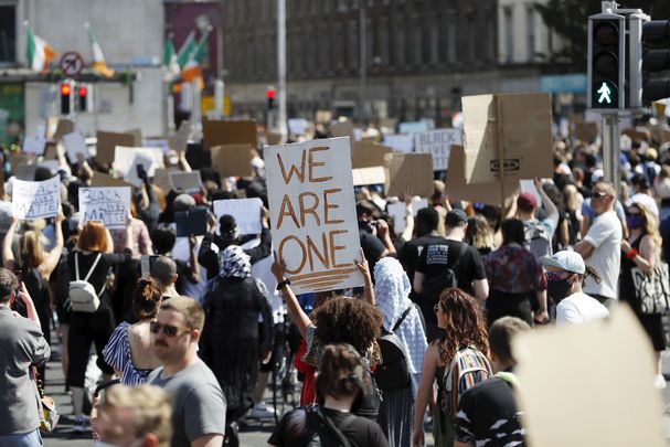 A demonstrator at a Black Lives Matter protest in Dublin.