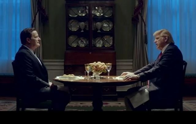 Jeff Daniels as James Comey and Brendan Gleeson as Donald Trump in \'The Comey Rule.\'