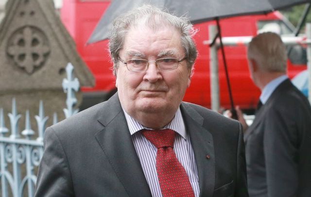 August 25, 2014: John Hume arrives at the Church of the Sacred Heart in Donnybrook, Dublin, for the funeral mass of former Taoiseach Albert Reynolds.