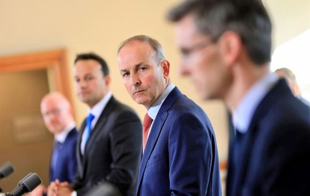 August 4, 2020: Taoiseach Micheál Martin, Tánaiste Leo Varadkar, Minister for Health Stephen Donnelly, and Acting CMO Dr.Ronan Glynn at the Post Cabinet Press Briefing in Dublin Castle.