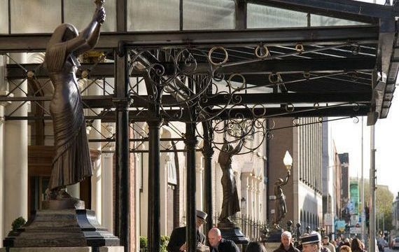 The outside of The Shelbourne Hotel in Dublin before the statues were removed.