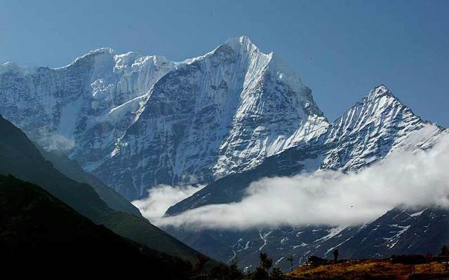 Thamserku in view from Namche Bazar in the Solu Khumbu (Everest) region in Nepal. 