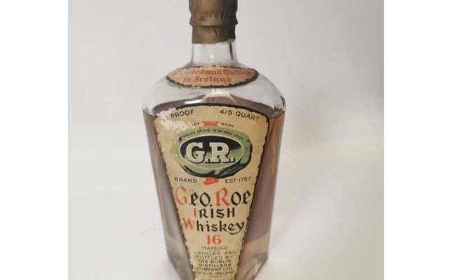 Rare bottle of George Roe Irish Whiskey to be auctioned.