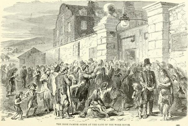 People outside a workhouse during the Great Famine.