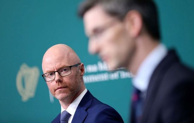 Ireland\'s Minister for Health Stephen Donnelly and Ireland\'s acting Chief Medical Officer Dr. Ronan Glynn during a press briefing on August 21, 2020.