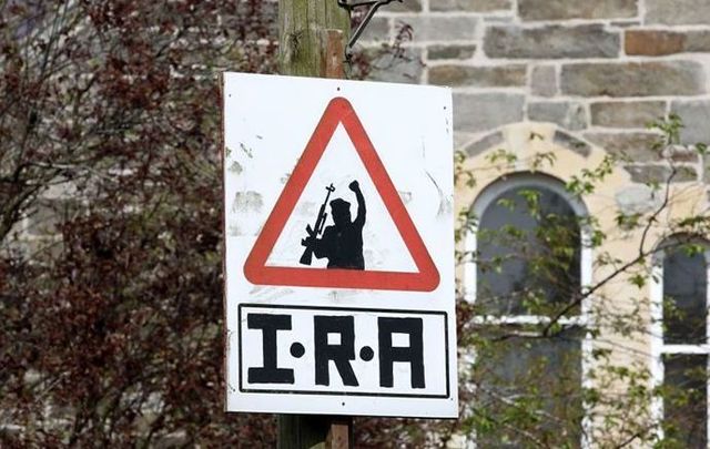 A sign in Derry supporting the IRA, photographed in 2019 after the murder of journalist Lyra McKee at the hands of the New IRA.