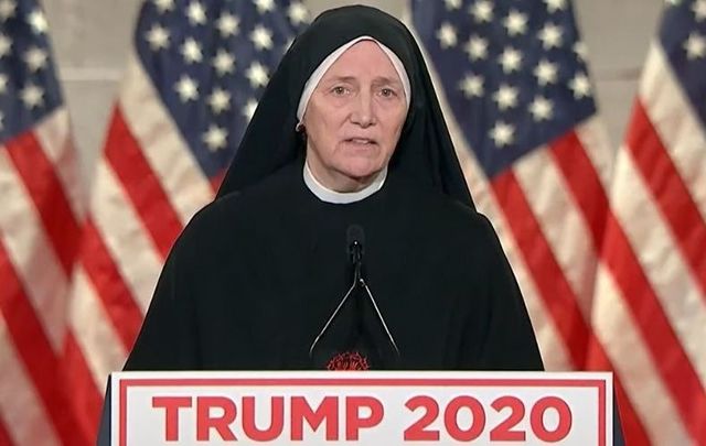Sister Deirdre Byrne speaking at the Republican National Convention on August 26, 2020.
