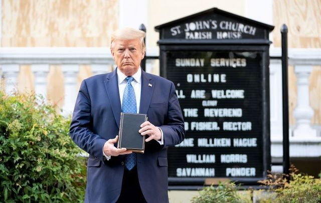June 1, 2020: President Trump holds a bible outside of St. John’s Episcopal Church in Washington, DC.