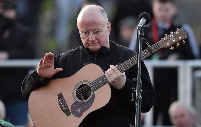 March 23, 2017: Christy Moore performs a tribute to the late Martin McGuinness in Derry.