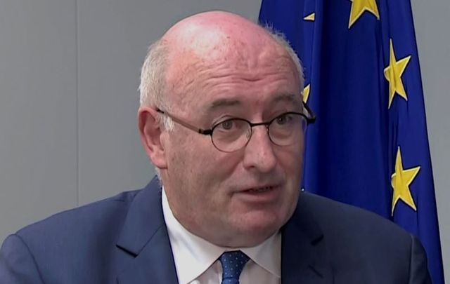 August 25, 2020: Phil Hogan appears in an interview with RTE News the day before he formally resigned from his role as EU Commissioner for Trade in the wake of Ireland\'s \'Golfgate\' scandal.
