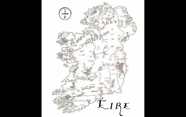 Isaac Dushku\'s stunning map of Ireland in the style of \"Lord of the Rings\" author J. R. R. Tolkien.