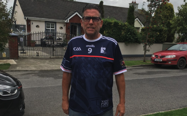 Michael Burke sporting the specially commissioned 9/11 O\'Neill\'s GAA jersey.