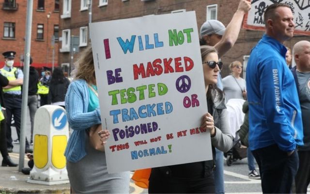 A protester at Saturday\'s anti-mask demonstration. 