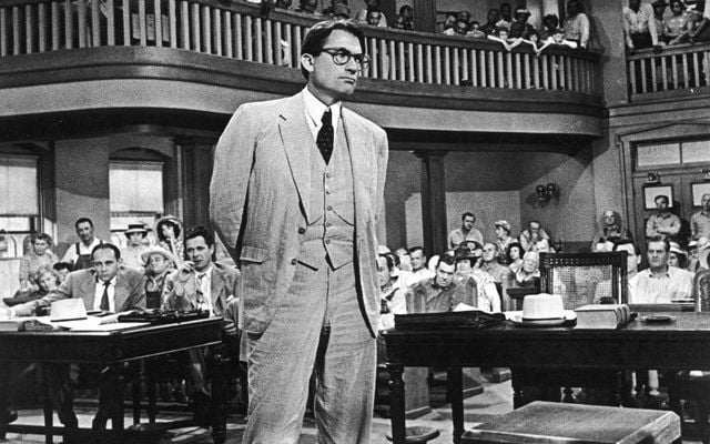 Gregory Peck as Atticus Finch in the film adaptation of To Kill a Mockingbird. 