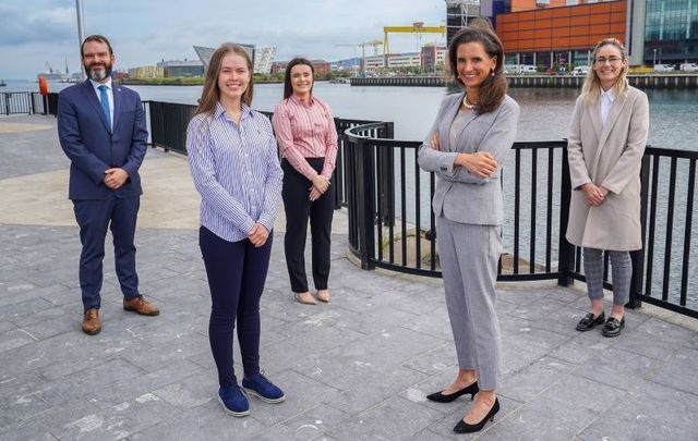 Bryan Patten, Executive Director, Washington Ireland Program; Roisin Muirhead, participant; Sophie Carlisle, participant; Elizabeth Kennedy Trudeau, U.S. Consul General; Christine Crossan, participant.