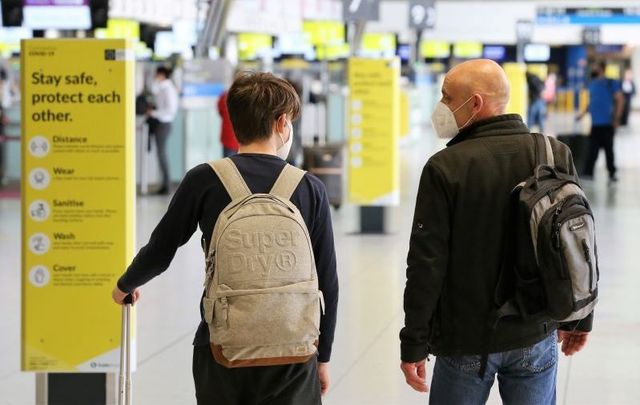 Passengers at Dublin Airport in July 2020.