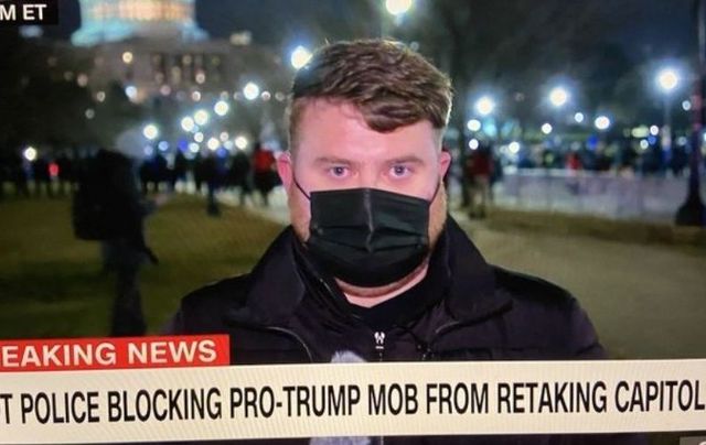 CNN\'s Donie O\'Sullivan during Wednesday night\'s Capitol riots. 