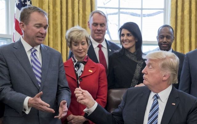 March 17, 2017: Mick Mulvaney, then the Director of the Office of Management and Budget (OMB), and President Donald Trump in the Oval Office.
