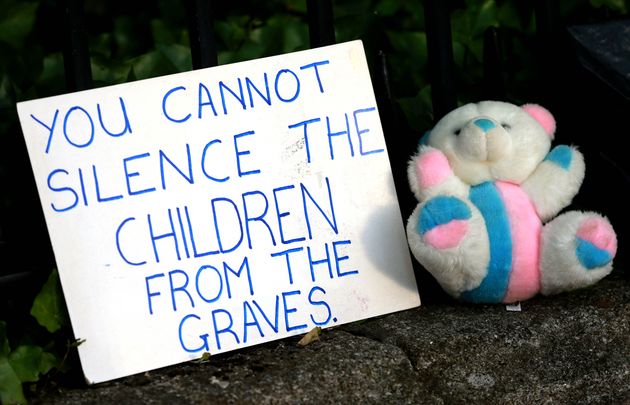 June 2014: A stark sign of protest from a gathering outside Ireland\'s government buildings demanding justice for the Mother and Baby Home survivors and those who died.