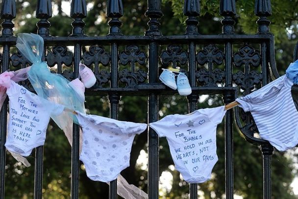 Mother and Baby Homes: A moving protest hung outside government buildings in 2014.