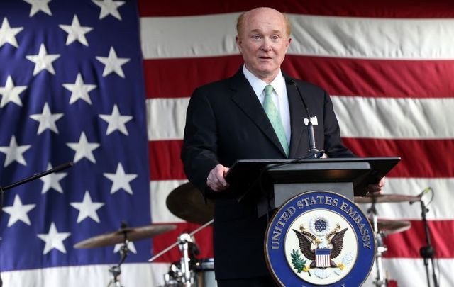 July 3, 2019: U.S Ambassador to Ireland Edward F. Crawford at residence in the Phoenix Park, Dublin at the 4th of July Independence Day Celebrations speaking to invited guests.