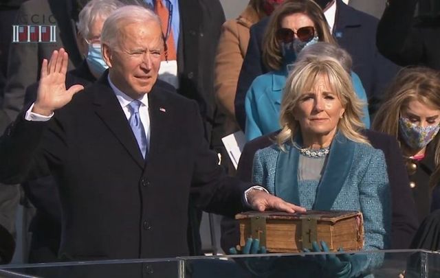 January 20, 201: Joe Biden takes the Oath of Office at the US Capitol in Washington, DC.