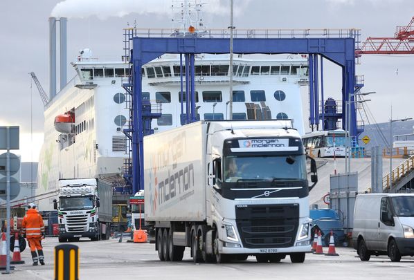 Dublin Port: Trucks rolling off ships in Ireland post Brexit. 