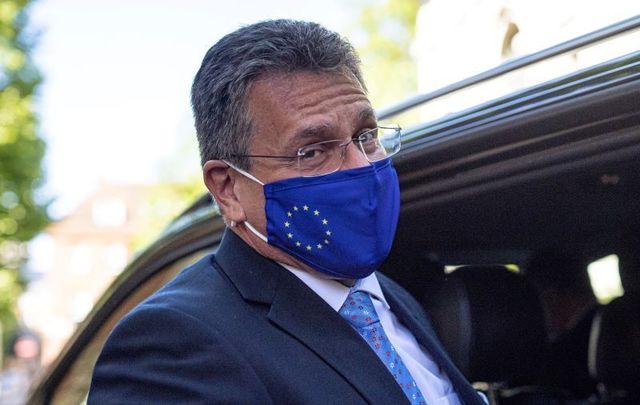 June 9, 2021: Vice President of the European Commission for Interinstitutional Relations Maroš Šefčovič departs from Europe House after giving a press conference in London, England. The United Kingdom is at odds with the European Union over enforcement of provisions in the Northern Ireland protocol that governs post-Brexit trade.