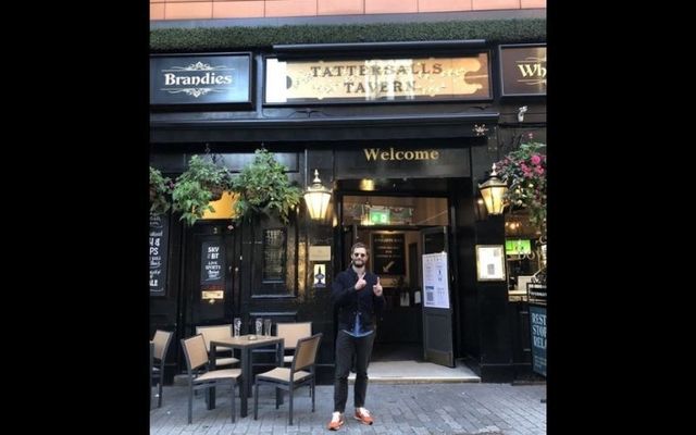 Jamie Dornan outside the London pub Tattersalls Tavern where he used to work. 