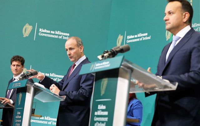 October 19, 2021: Minister for the Environment, Climate and Communications Eamon Ryan. Taoiseach Micheál Martin, and Tánaiste Leo Varadkar.