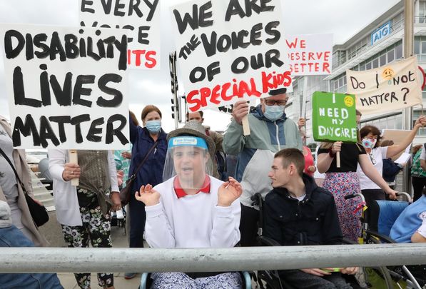 A protest in Dublin in 2019 after day services for the disabled were removed during Covid.
