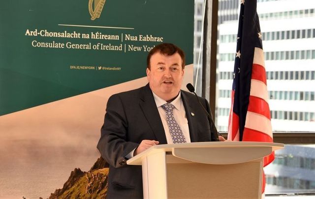 October 20, 2021: Ireland\'s Minister for the Diaspora TD Colm Brophy speaking with representatives from the groups receiving grants from the Emigrant Support Programme at the Consulate General of Ireland in New York City.